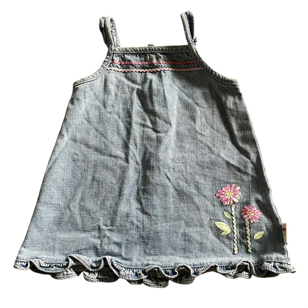 Vtg Y2K Cherokee Baby Denim Dress Blue Floral Embroidered Girls 12M Cottagecore